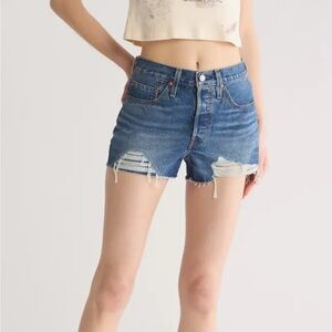 Levi's Blue Jean Shorts High-Waisted Distressed